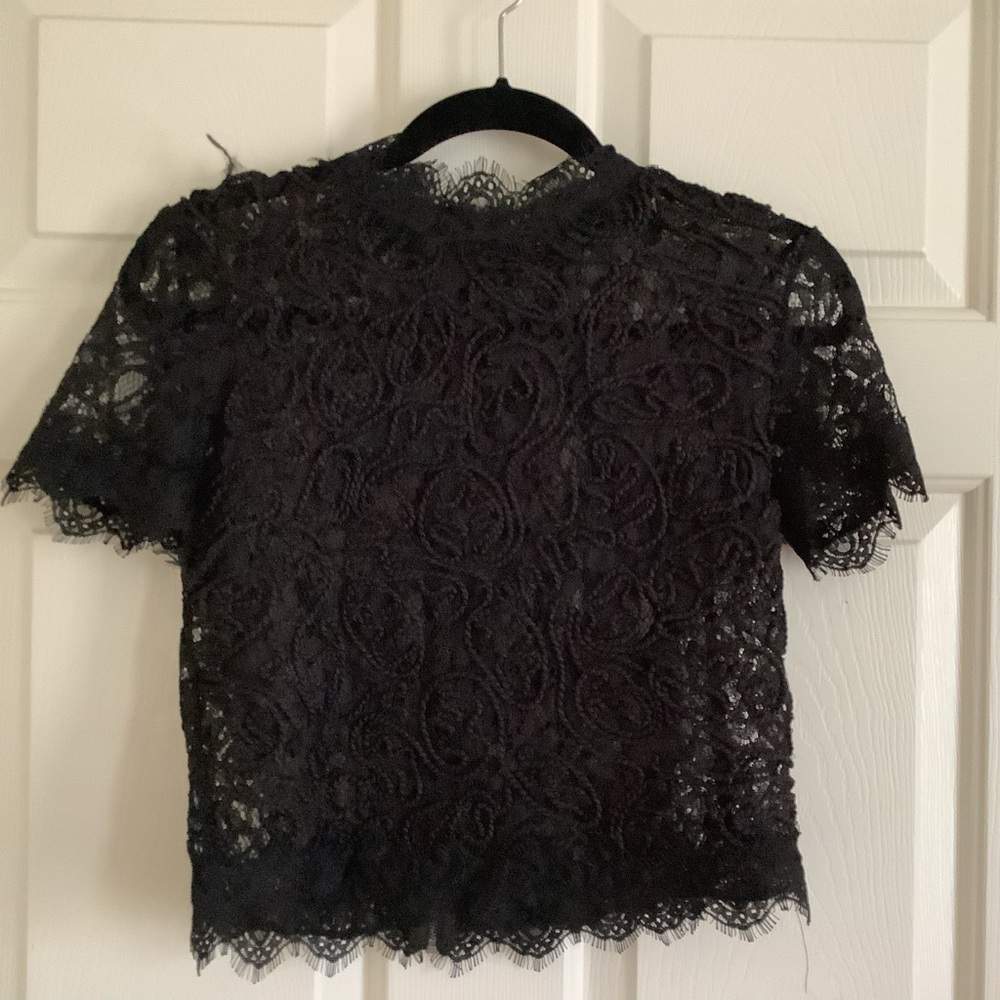 Zara short sleeve mock neck lace top